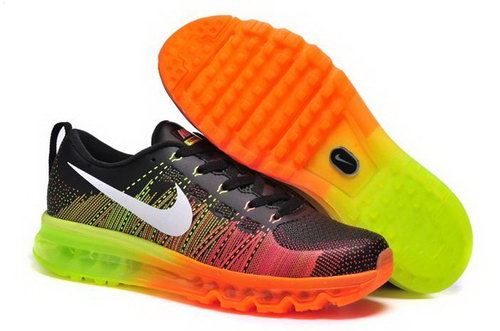 Nike Flyknit Max Mens Shoes Leather Print Black Orange White Green New Online Store